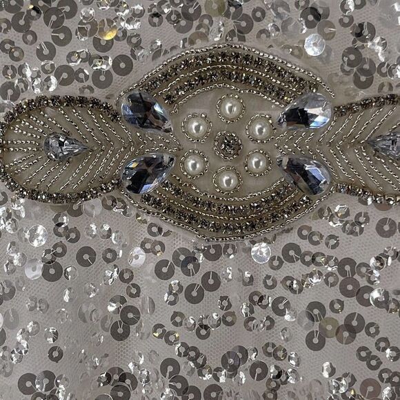 Say Yes To The Dress Prom TLC White Wedding A Line Sequin V Neck Formal Size 3/4 - Picture 9 of 10